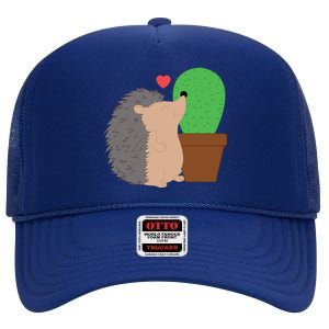 Funny Valentine's Day Gift Hedgehog And Cactus Love Gift High Crown Mesh Back Trucker Hat