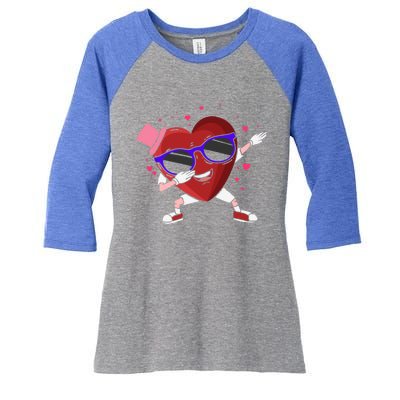 Funny Valentines Dabbing Heart For Adult Humor Character Cool Gift Women's Tri-Blend 3/4-Sleeve Raglan Shirt