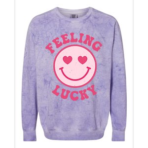 Funny Valentines Day Feeling Lucky Pink Smile Face Trendy Funny Gift Colorblast Crewneck Sweatshirt