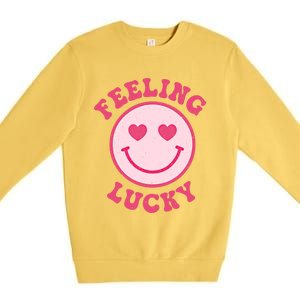 Funny Valentines Day Feeling Lucky Pink Smile Face Trendy Funny Gift Premium Crewneck Sweatshirt