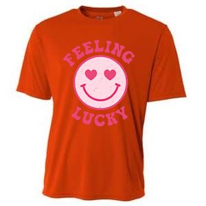 Funny Valentines Day Feeling Lucky Pink Smile Face Trendy Funny Gift Cooling Performance Crew T-Shirt