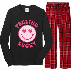 Funny Valentines Day Feeling Lucky Pink Smile Face Trendy Funny Gift Long Sleeve Pajama Set