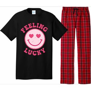 Funny Valentines Day Feeling Lucky Pink Smile Face Trendy Funny Gift Pajama Set