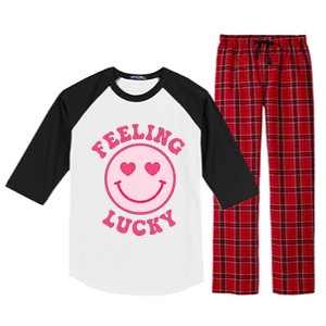 Funny Valentines Day Feeling Lucky Pink Smile Face Trendy Funny Gift Raglan Sleeve Pajama Set