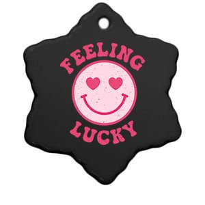 Funny Valentines Day Feeling Lucky Pink Smile Face Trendy Funny Gift Ceramic Star Ornament