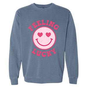 Funny Valentines Day Feeling Lucky Pink Smile Face Trendy Funny Gift Garment-Dyed Sweatshirt