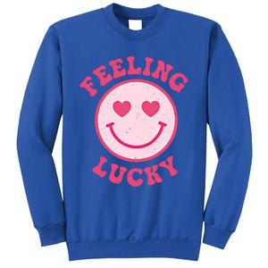 Funny Valentines Day Feeling Lucky Pink Smile Face Trendy Funny Gift Sweatshirt