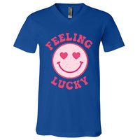 Funny Valentines Day Feeling Lucky Pink Smile Face Trendy Funny Gift V-Neck T-Shirt