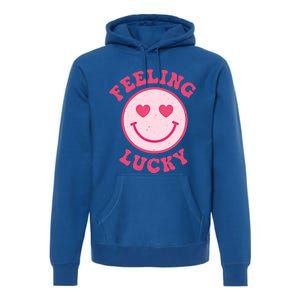 Funny Valentines Day Feeling Lucky Pink Smile Face Trendy Funny Gift Premium Hoodie