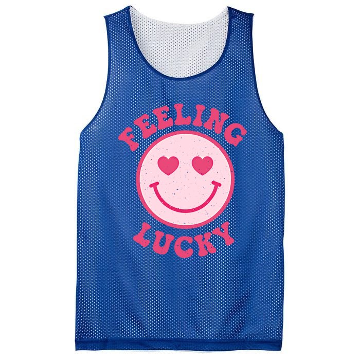 Funny Valentines Day Feeling Lucky Pink Smile Face Trendy Funny Gift Mesh Reversible Basketball Jersey Tank