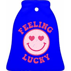 Funny Valentines Day Feeling Lucky Pink Smile Face Trendy Funny Gift Ceramic Bell Ornament