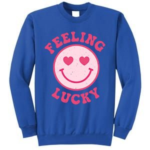 Funny Valentines Day Feeling Lucky Pink Smile Face Trendy Funny Gift Tall Sweatshirt