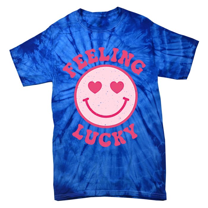 Funny Valentines Day Feeling Lucky Pink Smile Face Trendy Funny Gift Tie-Dye T-Shirt