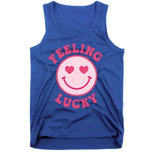 Funny Valentines Day Feeling Lucky Pink Smile Face Trendy Funny Gift Tank Top