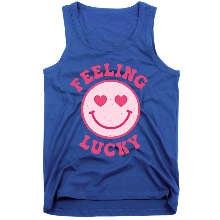 Funny Valentines Day Feeling Lucky Pink Smile Face Trendy Funny Gift Tank Top