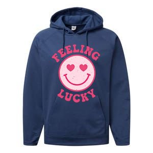 Funny Valentines Day Feeling Lucky Pink Smile Face Trendy Funny Gift Performance Fleece Hoodie