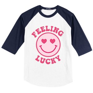 Funny Valentines Day Feeling Lucky Pink Smile Face Trendy Funny Gift Baseball Sleeve Shirt