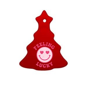 Funny Valentines Day Feeling Lucky Pink Smile Face Trendy Funny Gift Ceramic Tree Ornament