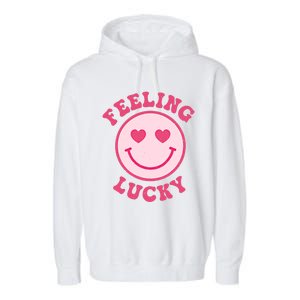 Funny Valentines Day Feeling Lucky Pink Smile Face Trendy Funny Gift Garment-Dyed Fleece Hoodie