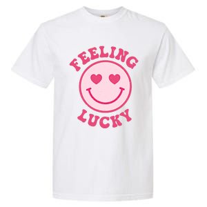 Funny Valentines Day Feeling Lucky Pink Smile Face Trendy Funny Gift Garment-Dyed Heavyweight T-Shirt