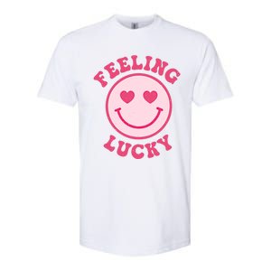 Funny Valentines Day Feeling Lucky Pink Smile Face Trendy Funny Gift Softstyle CVC T-Shirt