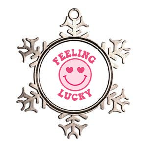 Funny Valentines Day Feeling Lucky Pink Smile Face Trendy Funny Gift Metallic Star Ornament