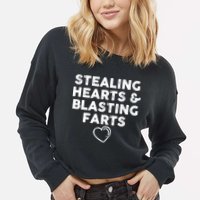 Funny ValentineS Day Stealing Hearts And Blasting Farts Cropped Pullover Crew