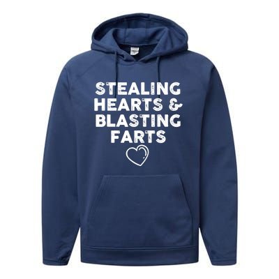 Funny ValentineS Day Stealing Hearts And Blasting Farts Performance Fleece Hoodie