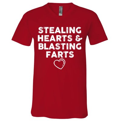 Funny ValentineS Day Stealing Hearts And Blasting Farts V-Neck T-Shirt