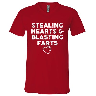 Funny ValentineS Day Stealing Hearts And Blasting Farts V-Neck T-Shirt