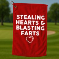 Funny ValentineS Day Stealing Hearts And Blasting Farts Golf Towel