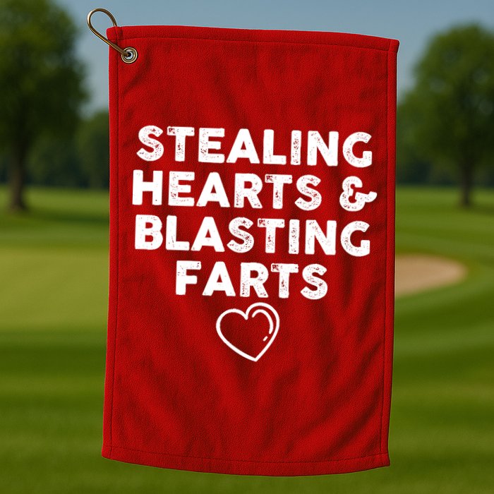Funny ValentineS Day Stealing Hearts And Blasting Farts Golf Towel