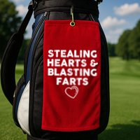 Funny ValentineS Day Stealing Hearts And Blasting Farts Golf Towel