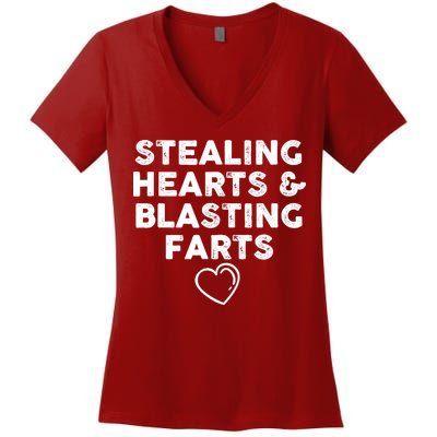 Funny ValentineS Day Stealing Hearts And Blasting Farts Women's V-Neck T-Shirt