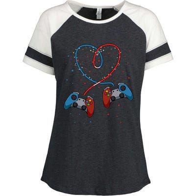 Funny Valentine's Day Gamer Couple Gift Controllers Heart Gift Enza Ladies Jersey Colorblock Tee