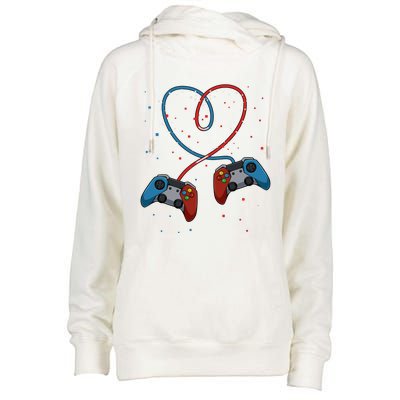 Funny Valentine's Day Gamer Couple Gift Controllers Heart Gift Womens Funnel Neck Pullover Hood