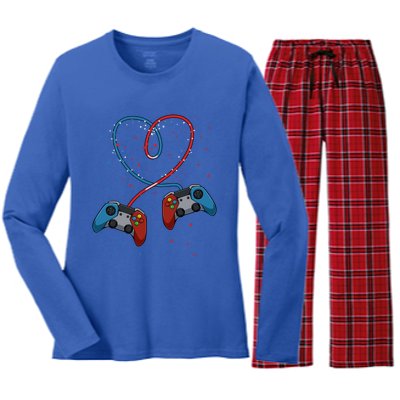 Funny Valentine's Day Gamer Couple Gift Controllers Heart Gift Women's Long Sleeve Flannel Pajama Set 