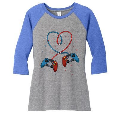 Funny Valentine's Day Gamer Couple Gift Controllers Heart Gift Women's Tri-Blend 3/4-Sleeve Raglan Shirt