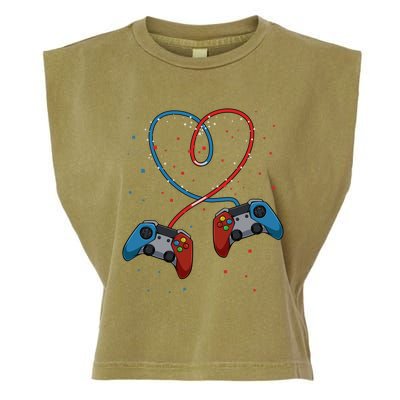 Funny Valentine's Day Gamer Couple Gift Controllers Heart Gift Garment-Dyed Women's Muscle Tee