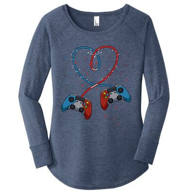 Funny Valentine's Day Gamer Couple Gift Controllers Heart Gift Women's Perfect Tri Tunic Long Sleeve Shirt