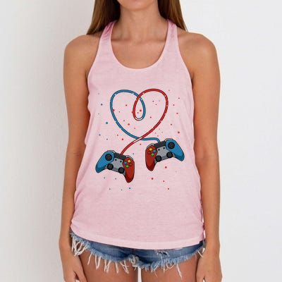 Funny Valentine's Day Gamer Couple Gift Controllers Heart Gift Women's Knotted Racerback Tank