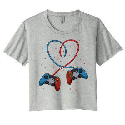 Funny Valentine's Day Gamer Couple Gift Controllers Heart Gift Women's Crop Top Tee