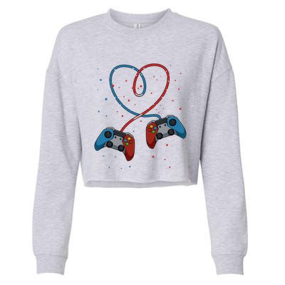 Funny Valentine's Day Gamer Couple Gift Controllers Heart Gift Cropped Pullover Crew