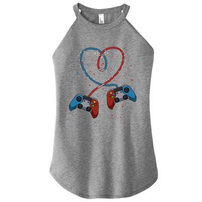 Funny Valentine's Day Gamer Couple Gift Controllers Heart Gift Women's Perfect Tri Rocker Tank