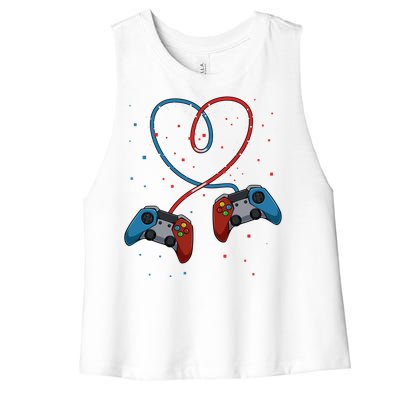 Funny Valentine's Day Gamer Couple Gift Controllers Heart Gift Women's Racerback Cropped Tank