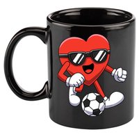 Funny Valentines Day Heart Playing Soccer Boy Girl 11oz C Handle Ceramic Mug
