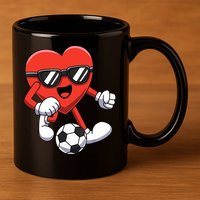Funny Valentines Day Heart Playing Soccer Boy Girl 11oz C Handle Ceramic Mug