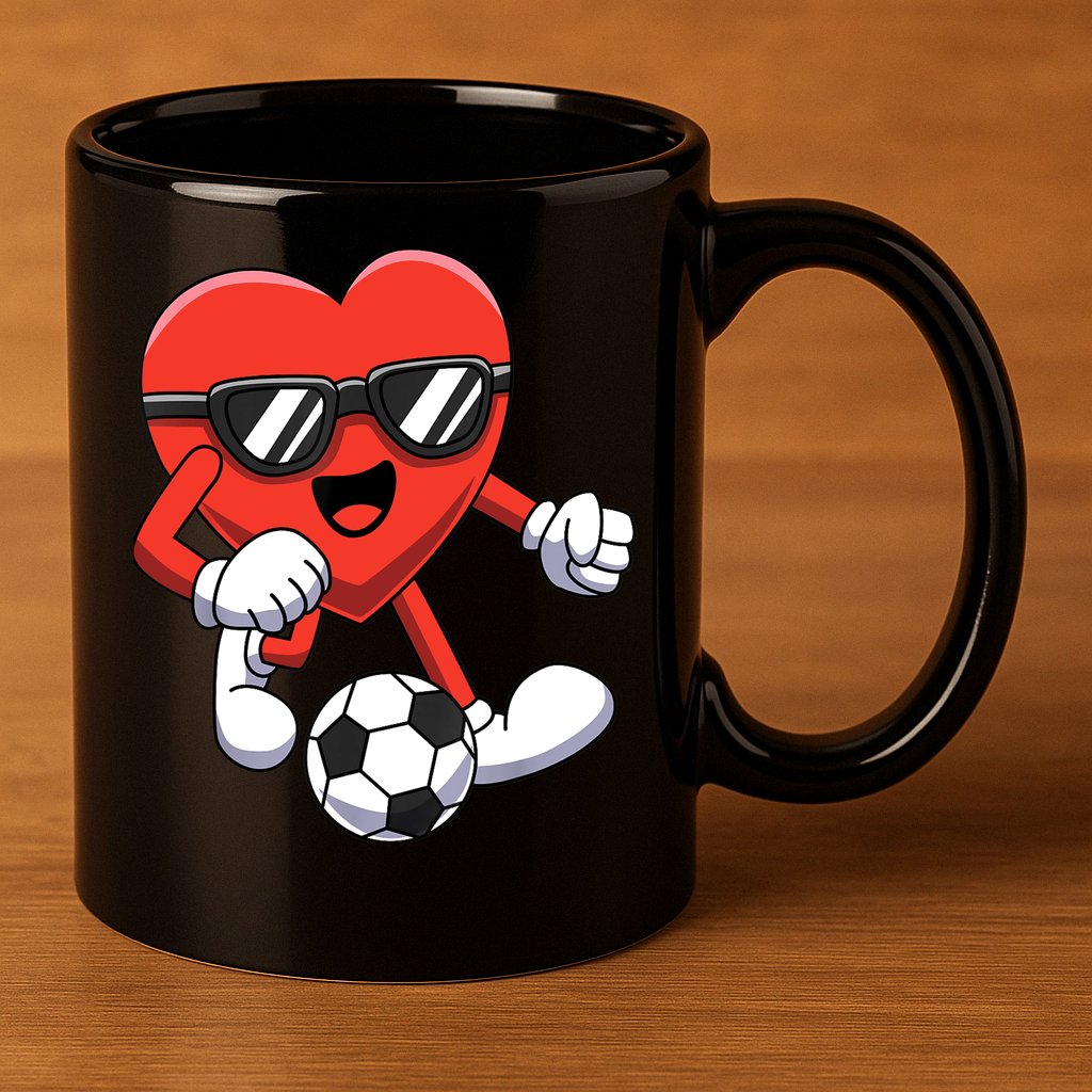 Funny Valentines Day Heart Playing Soccer Boy Girl 11oz C Handle Ceramic Mug
