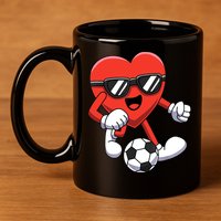 Funny Valentines Day Heart Playing Soccer Boy Girl 11oz C Handle Ceramic Mug