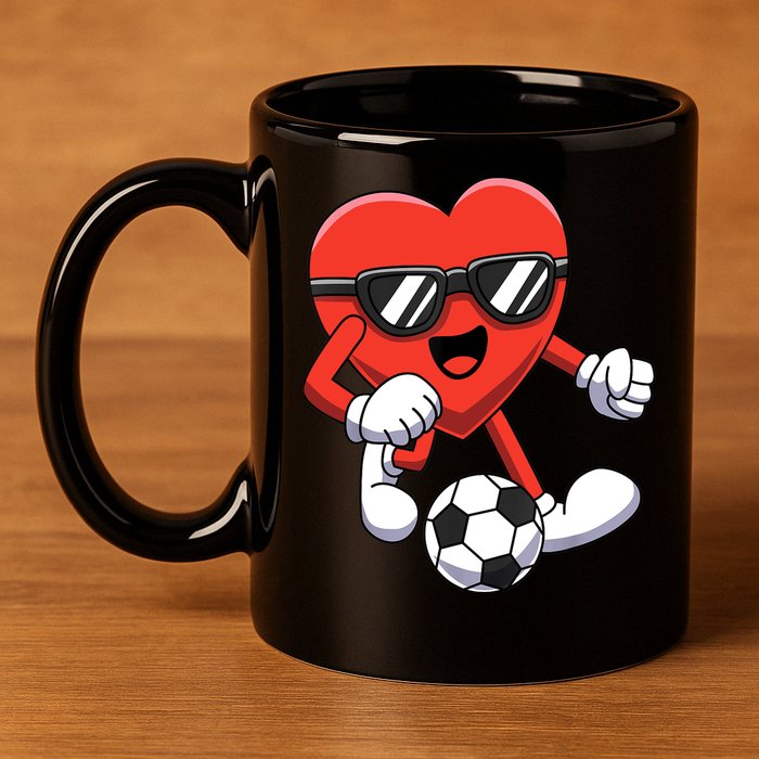 Funny Valentines Day Heart Playing Soccer Boy Girl 11oz C Handle Ceramic Mug